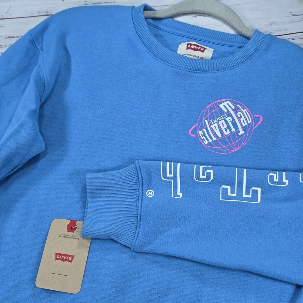 Levis SilverTab Sweatshirt Kids Large Blue NWT Graphic Sleeve Pullover 91G330